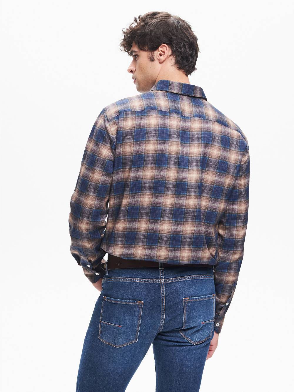 Rinascimento Camicia Check Uomo Collo alla Francese Blu QB24 I Più Venduti