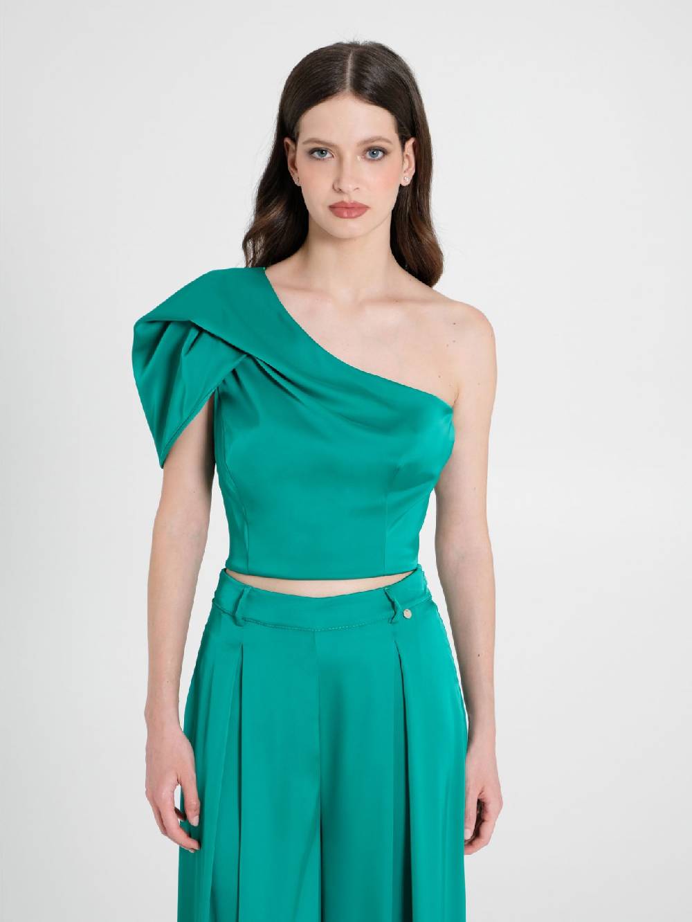 Rinascimento Top Monospalla in Satin Verde Nuova