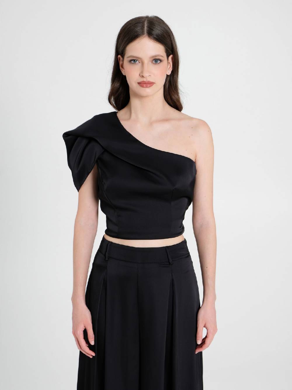 Rinascimento Top Monospalla in Satin Nero Shopping Online