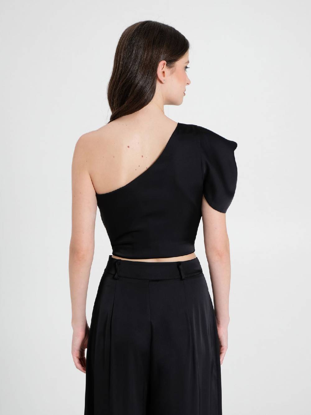 Rinascimento Top Monospalla in Satin Nero Shopping Online