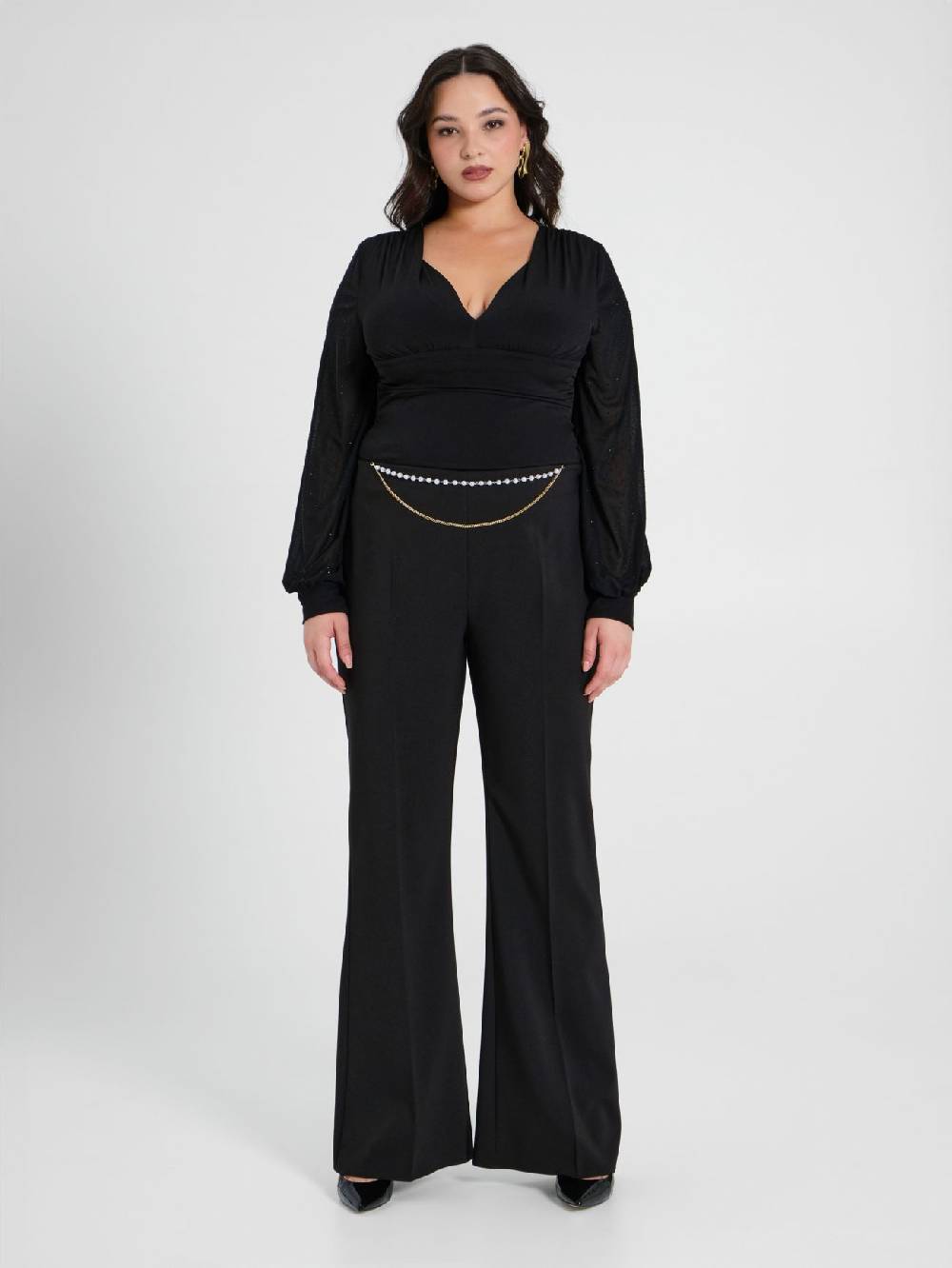 Rinascimento Pantaloni Flared Curvy con Perle Sconto