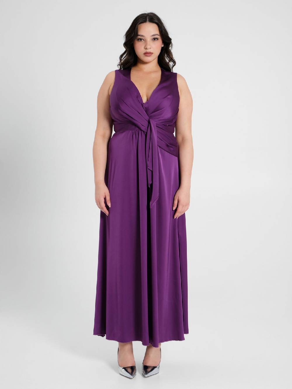 Rinascimento Abito Lungo Curvy Viola Melanzana Qualità
