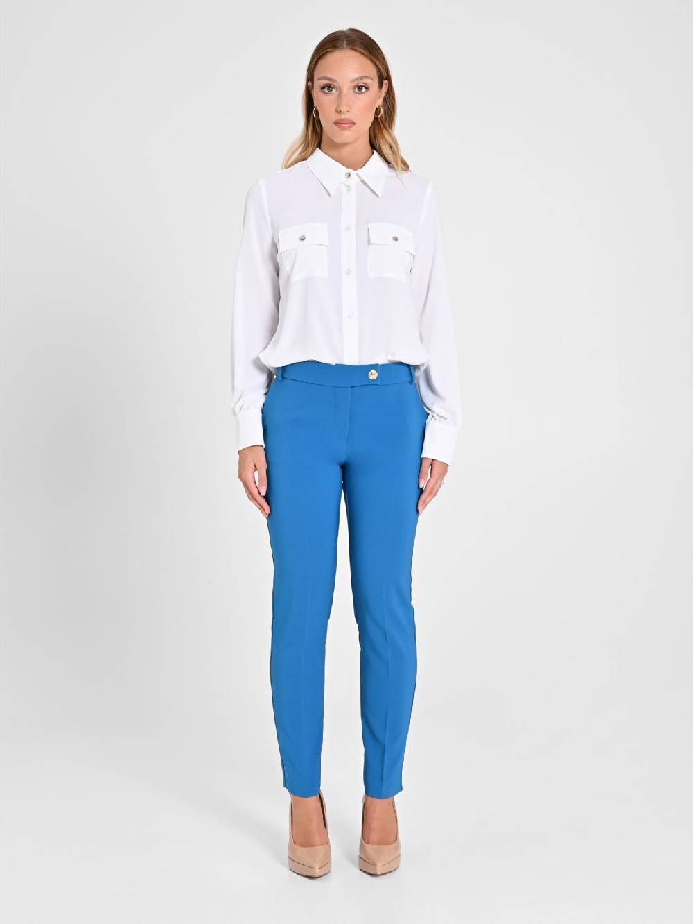 Rinascimento Pantaloni Straight in Tessuto Tecnico Blu Oceano Vendita Calda