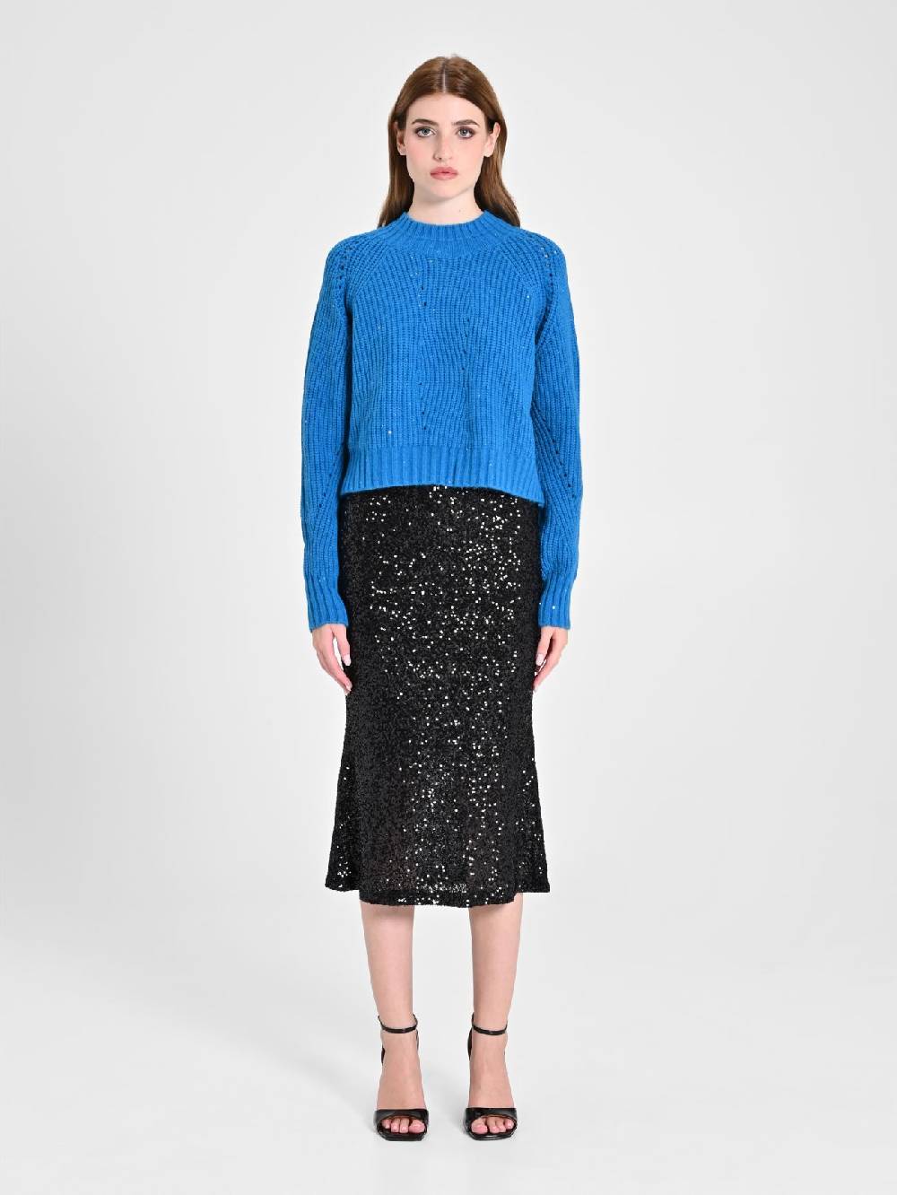 Rinascimento Maglia Paillettes Blu Oceano Nuova