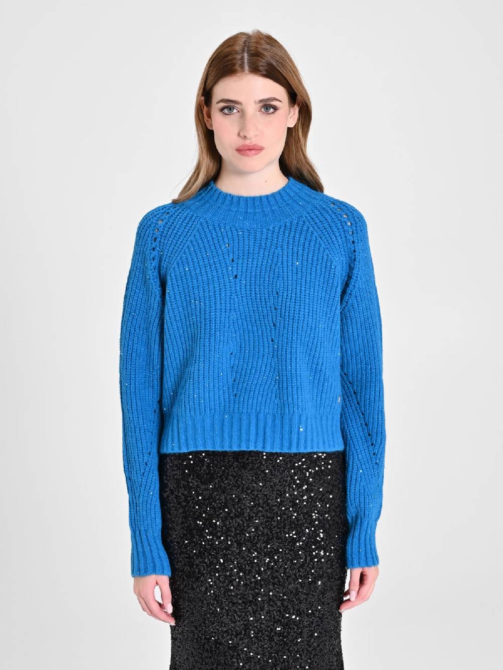 Rinascimento Maglia Paillettes Blu Oceano Nuova