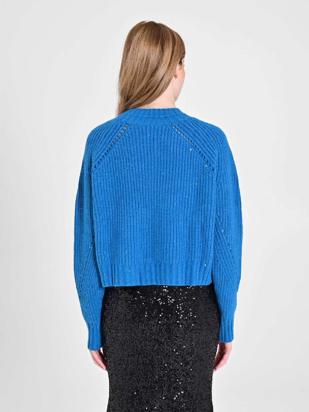 Rinascimento Maglia Paillettes Blu Oceano Nuova