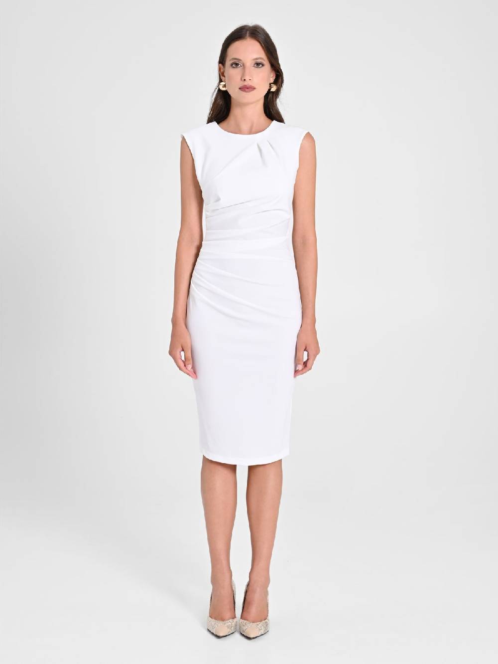 Rinascimento Tubino Drappeggiato Bianco Fino al 50% di sconto