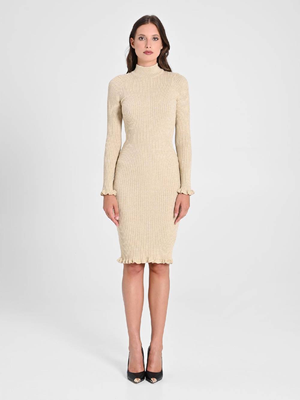 Rinascimento Abito Oro Lurex in Maglia Presa