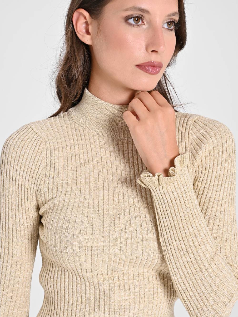 Rinascimento Abito Oro Lurex in Maglia Presa