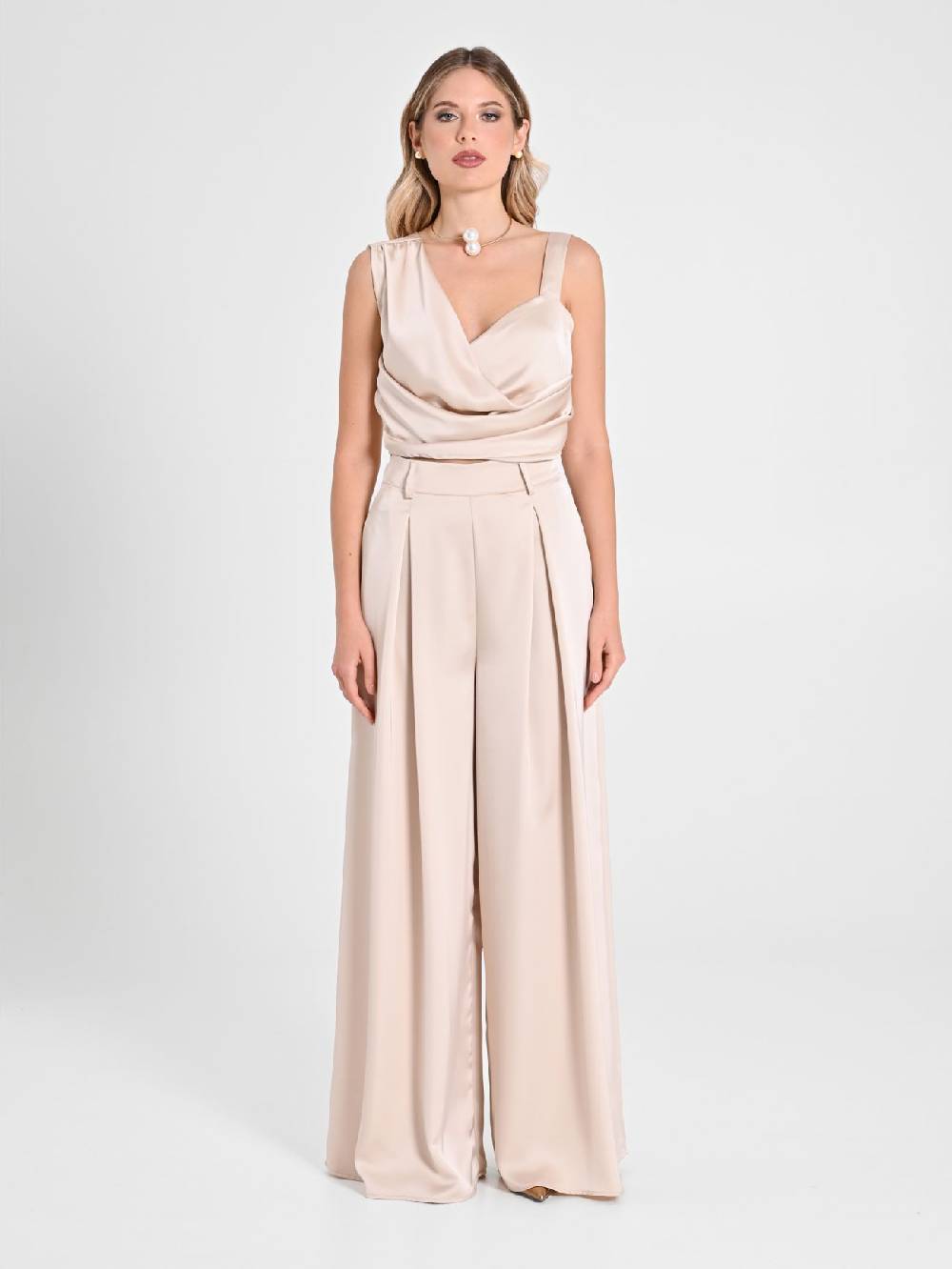 Rinascimento Pantaloni Palazzo in Satin Beige Outlet
