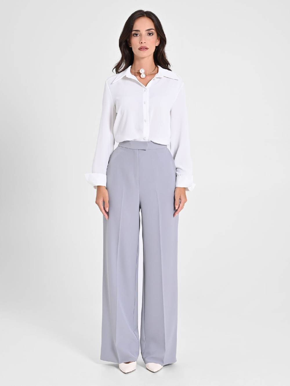 Rinascimento Pantalone Palazzo Grigio in Crepe Offerte