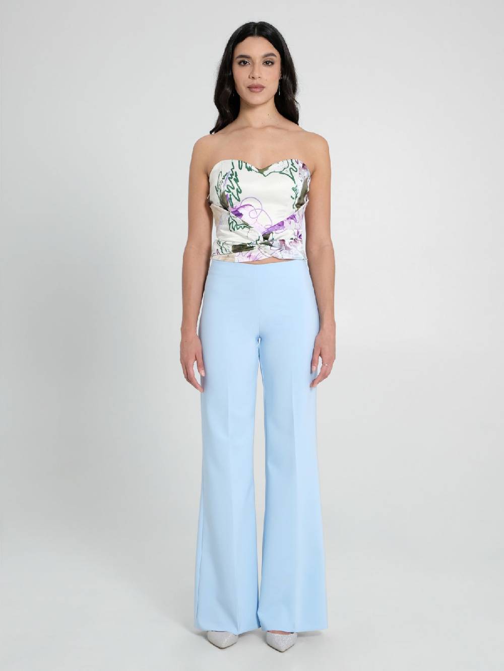 Rinascimento Pantaloni Palazzo in Tessuto Tecnico Azzurro Donna Moda