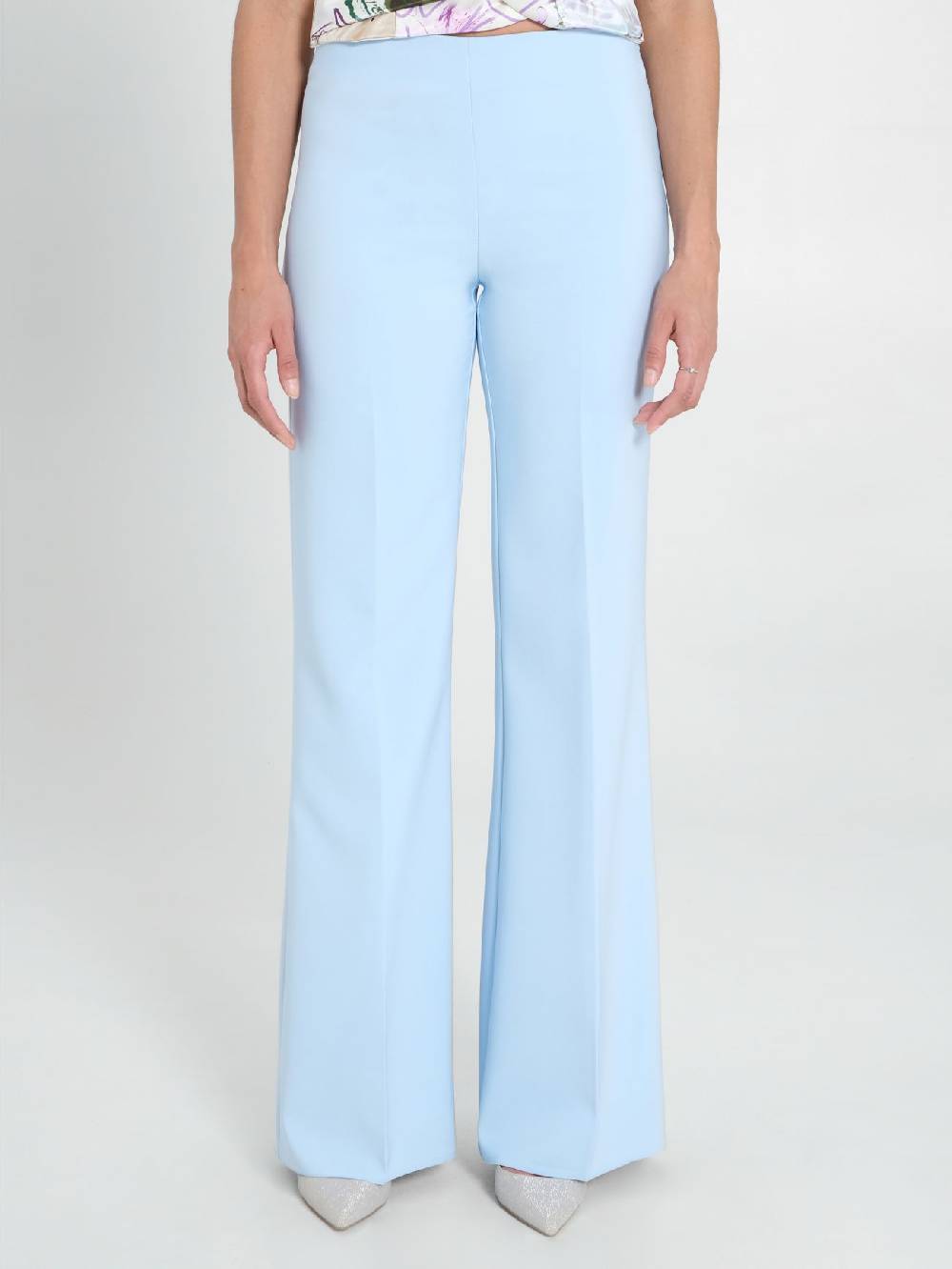 Rinascimento Pantaloni Palazzo in Tessuto Tecnico Azzurro Donna Moda