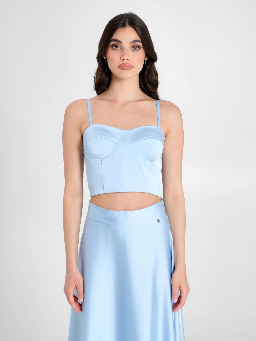 Rinascimento Top Bustier in Raso Strutturato Azzurro Italia