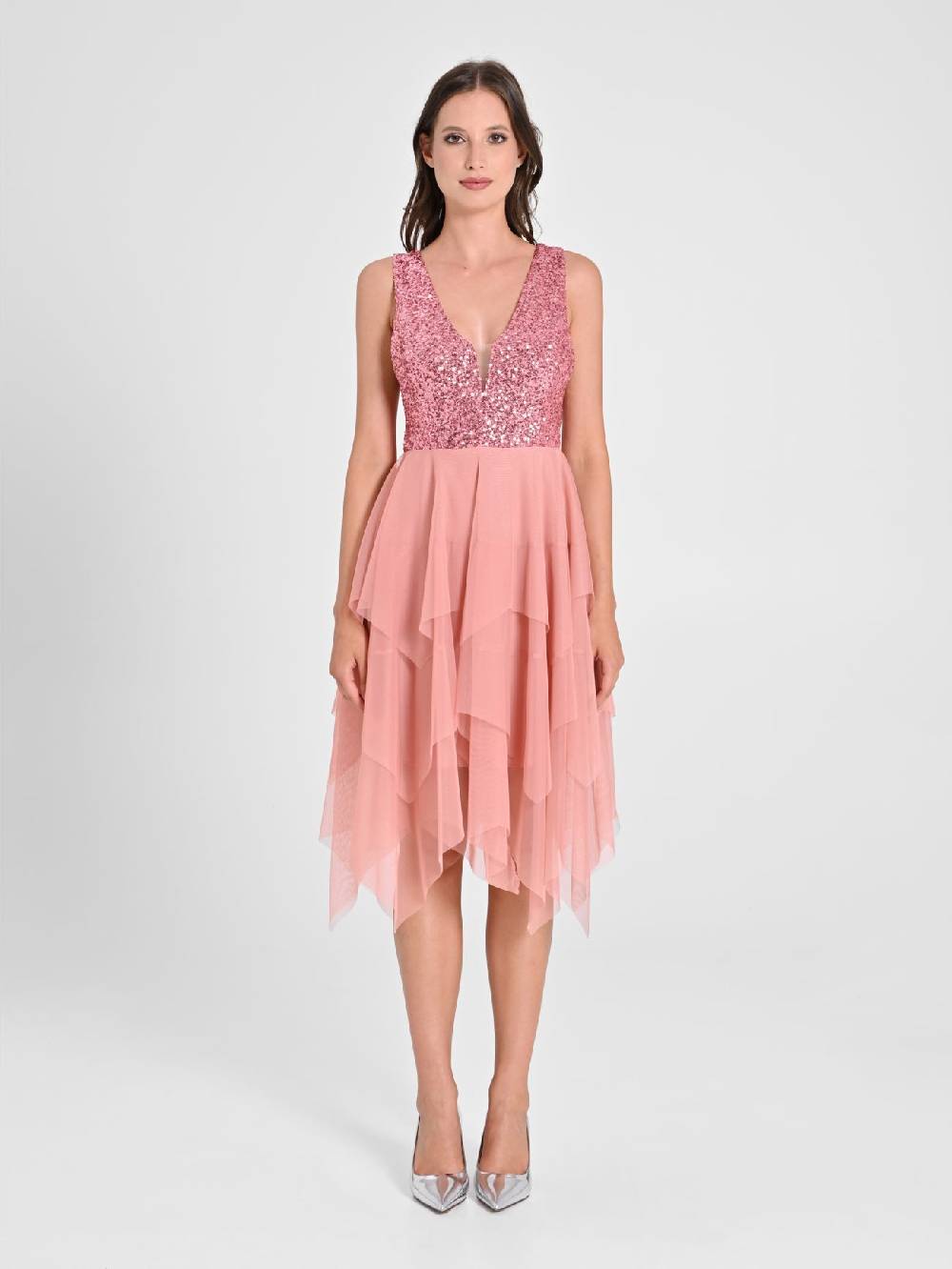 Rinascimento Abito in Tulle e Paillettes Rosa Qualità