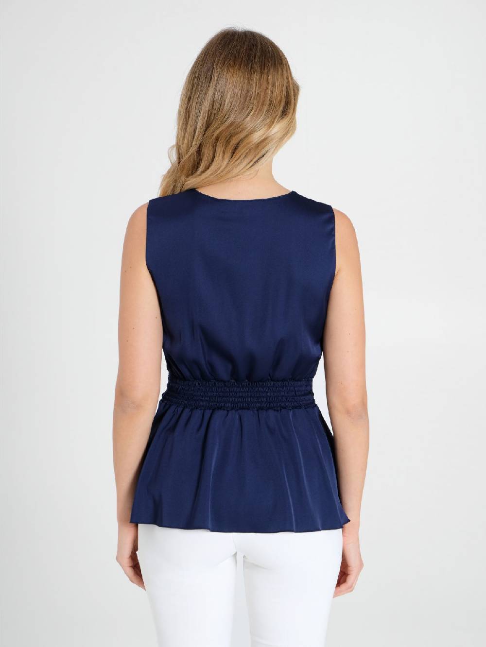 Rinascimento Top in Raso Blu Prezzo Ridotto