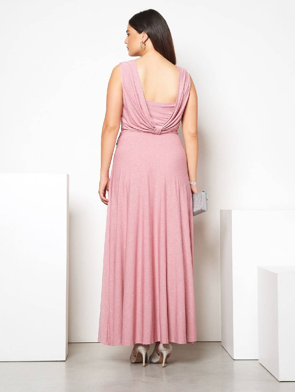 Rinascimento Abito Curvy Lungo Microglitter Rosa Offerta