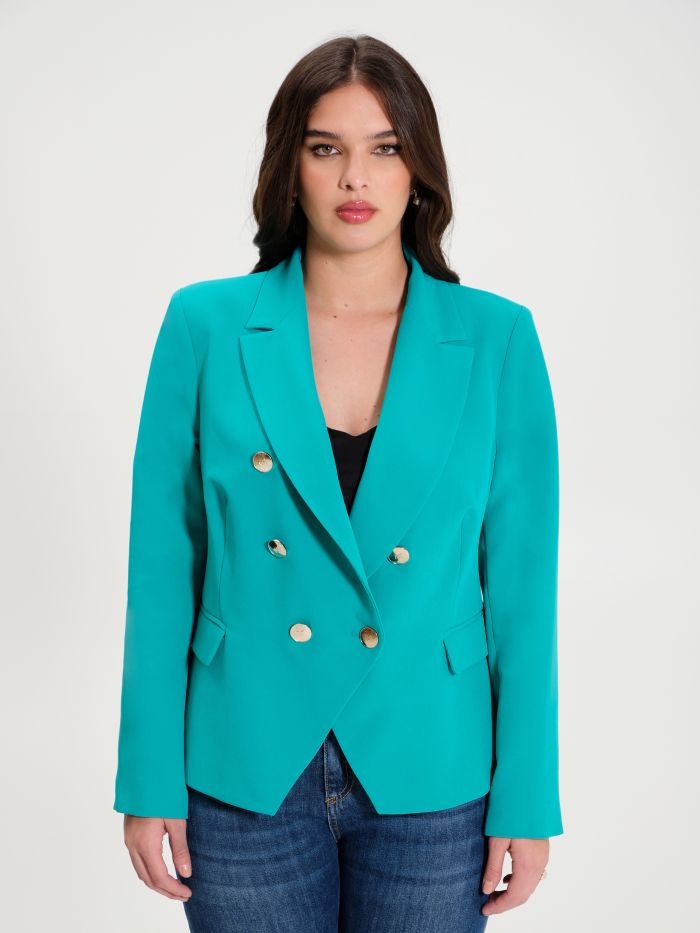 Rinascimento Giacca Curvy 6 Bottoni Verde Pavone Consegna Veloce