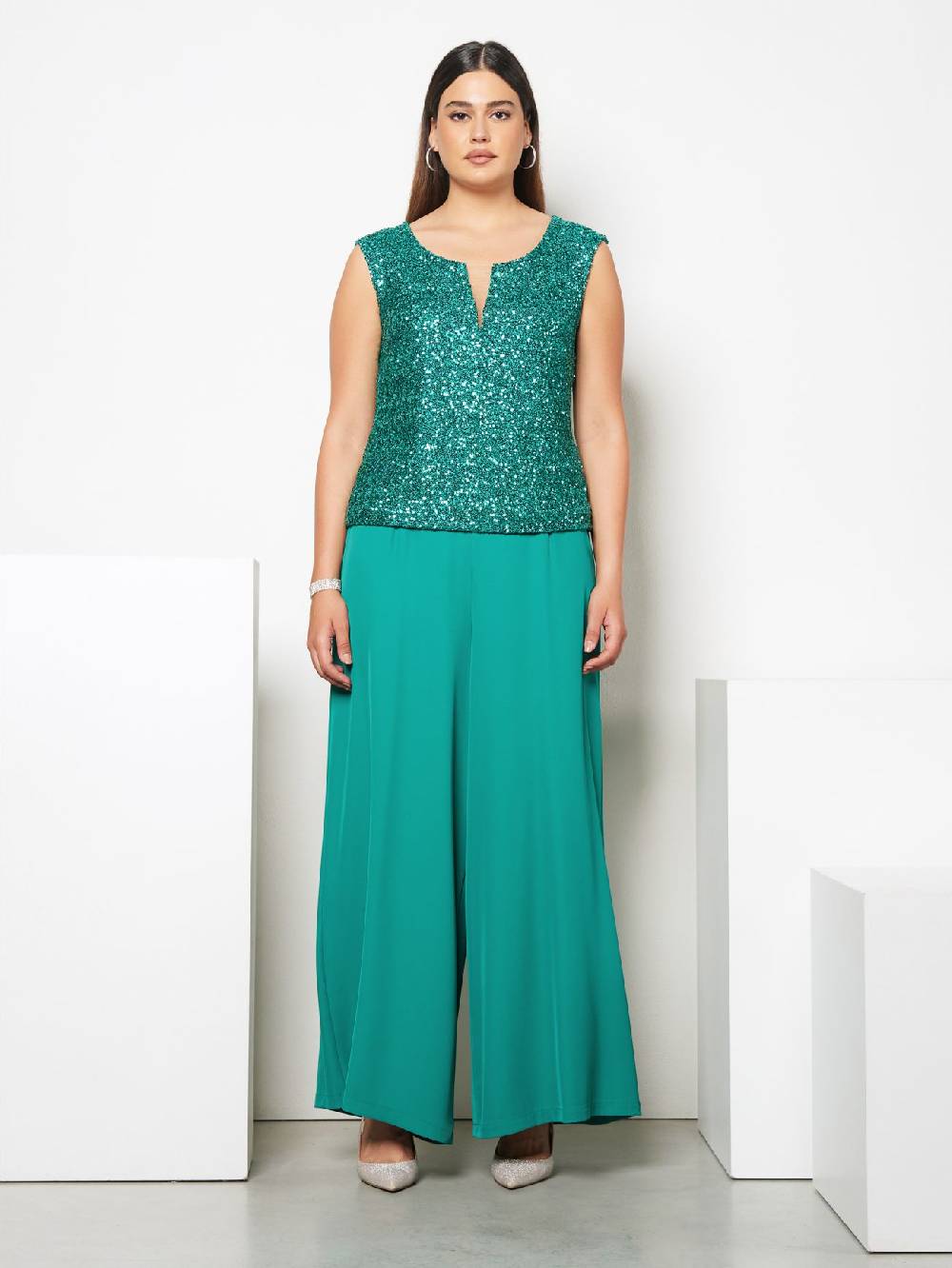 Rinascimento Pantaloni Palazzo Curvy Verde Giada Saldi