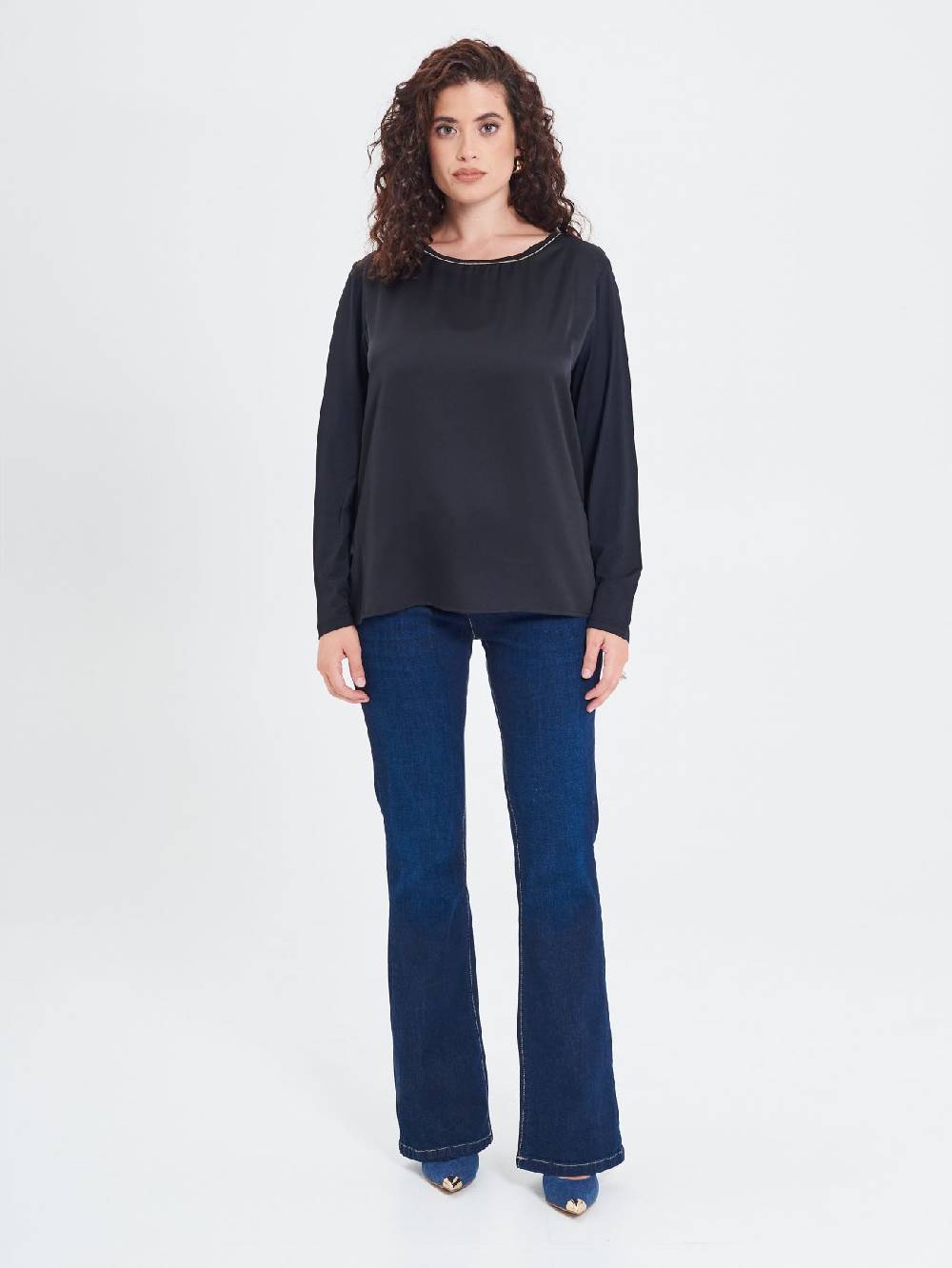 Rinascimento Blusa Curvy Envers Satin Nera Nuova