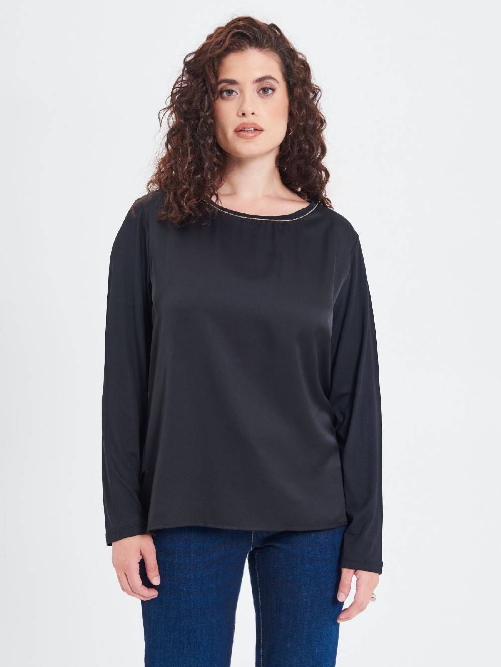 Rinascimento Blusa Curvy Envers Satin Nera Nuova