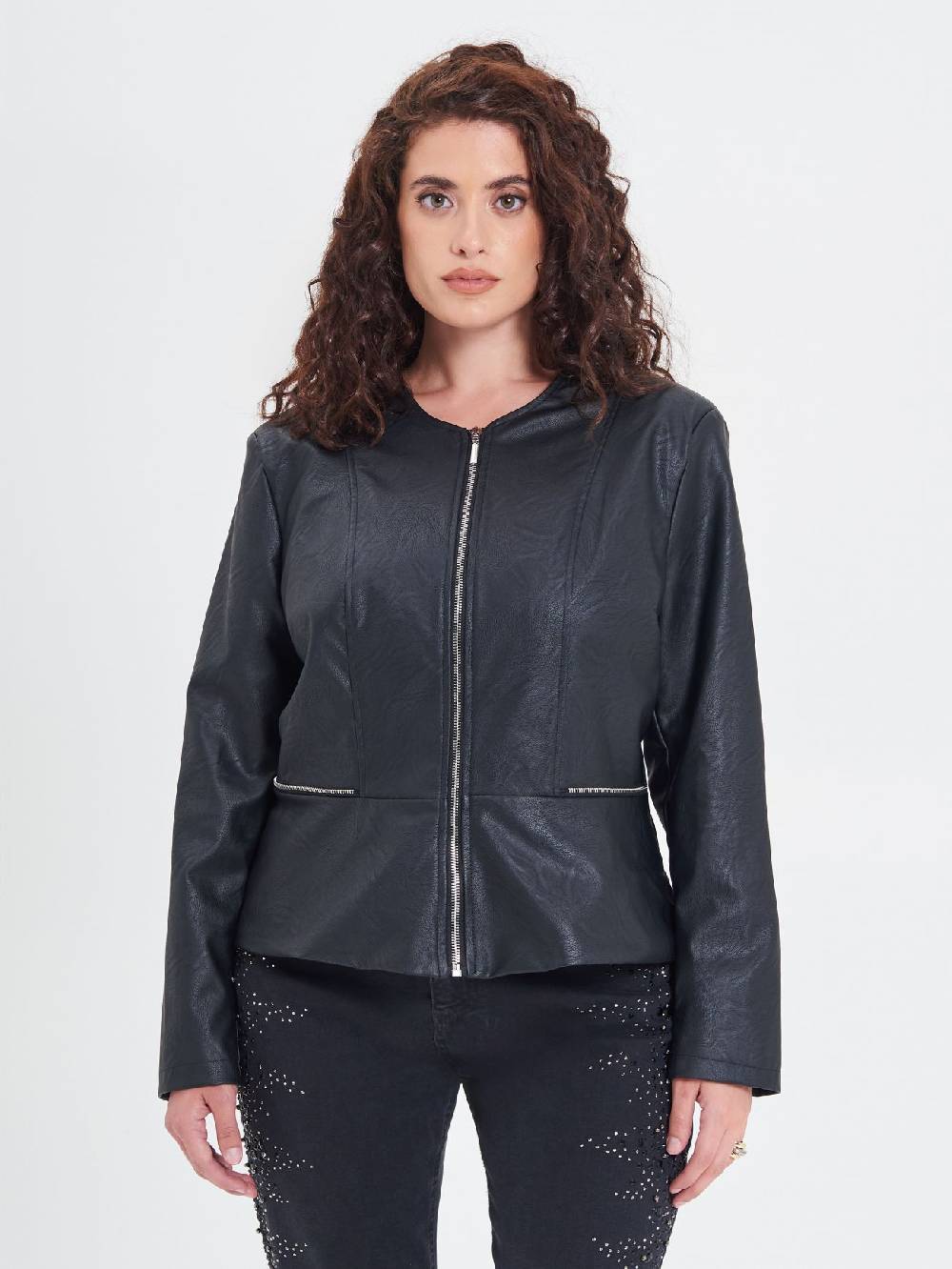 Rinascimento Giubbino Curvy in similpelle con Baschina Qualità