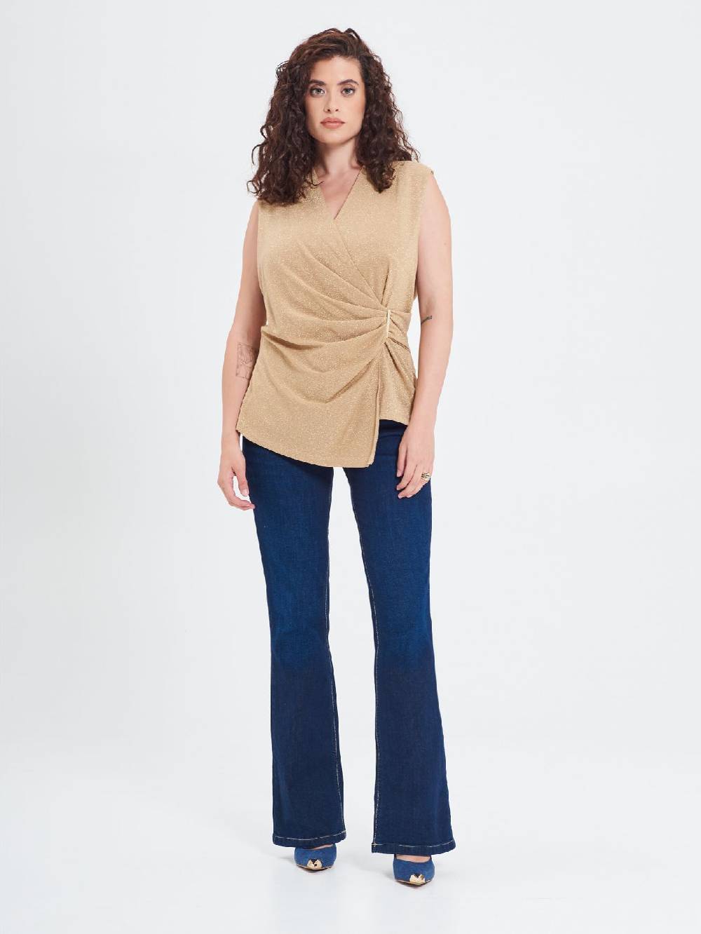 Rinascimento Top Curvy in Lurex Oro Promozione