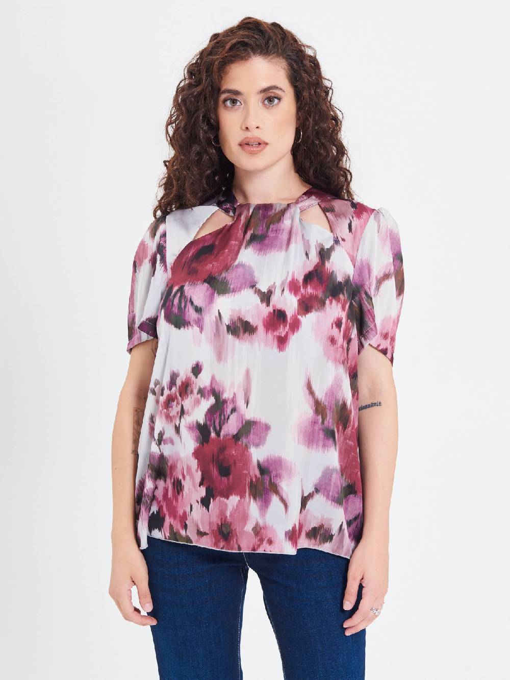 Rinascimento Blusa Curvy stampa Fiori Astratti Spedizione Gratuita