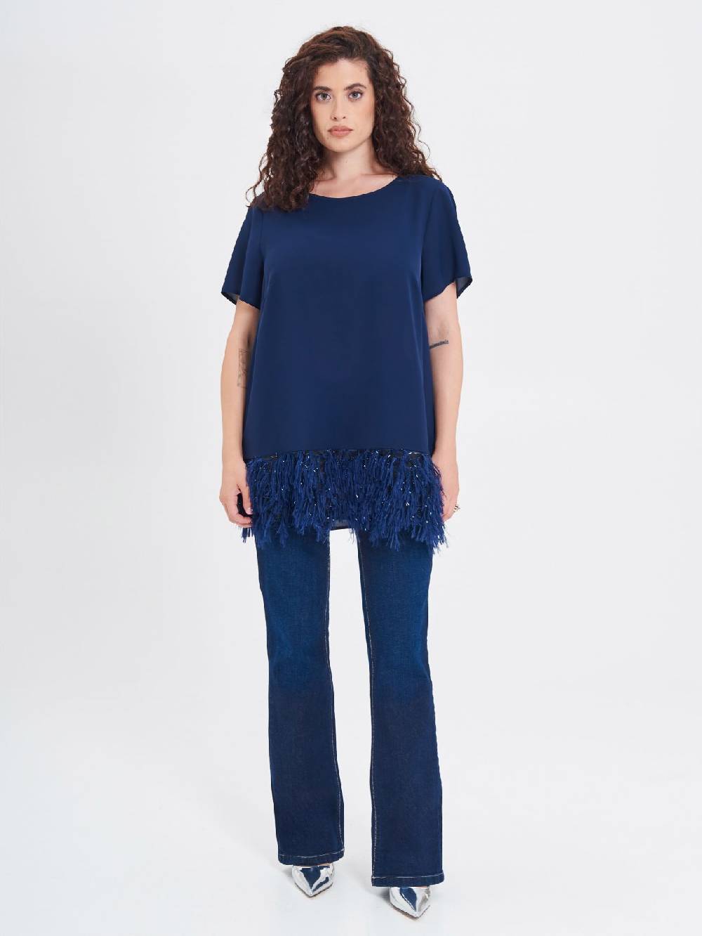 Rinascimento Blusa Curvy con Piume Lurex Acquista Ora