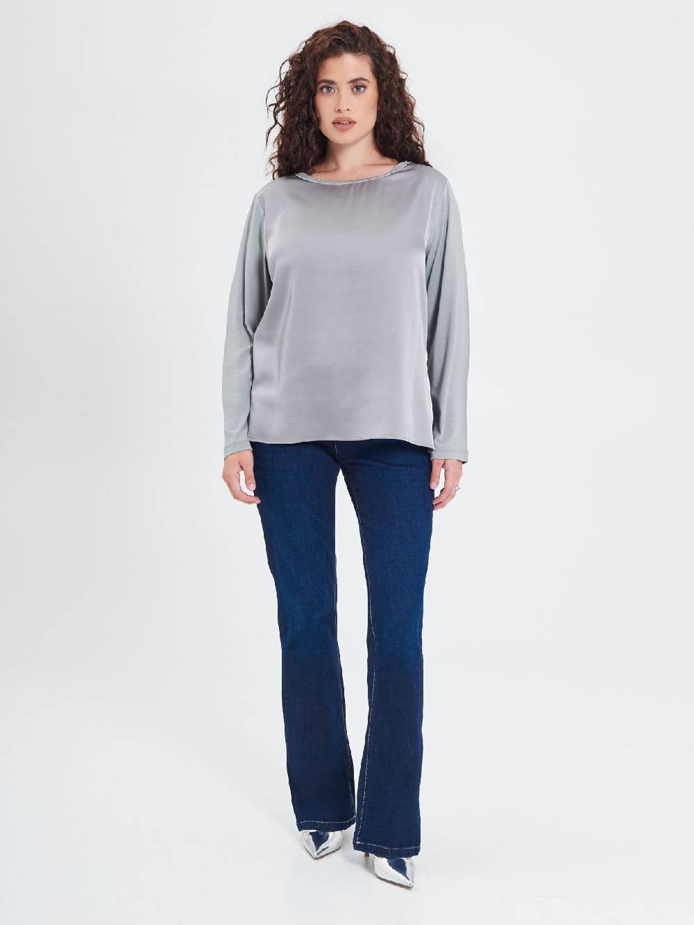 Rinascimento Blusa Curvy Envers Satin Grigia Black Friday Prezzi