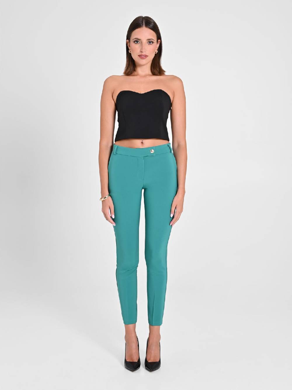 Rinascimento Pantaloni Straight in Tessuto Tecnico Verde Giada Promozione Limitata
