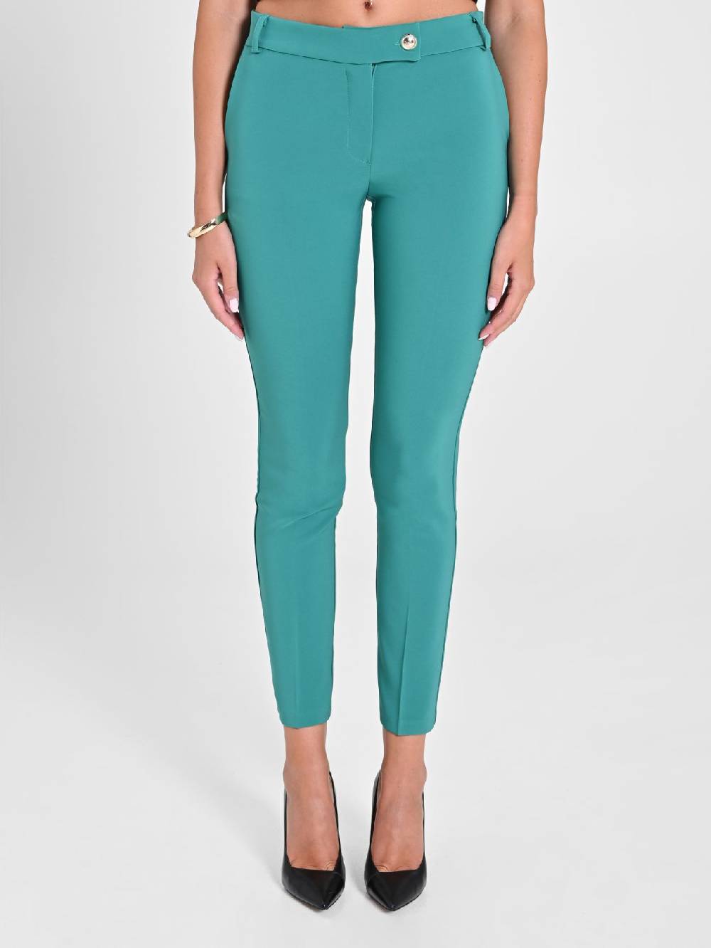 Rinascimento Pantaloni Straight in Tessuto Tecnico Verde Giada Promozione Limitata