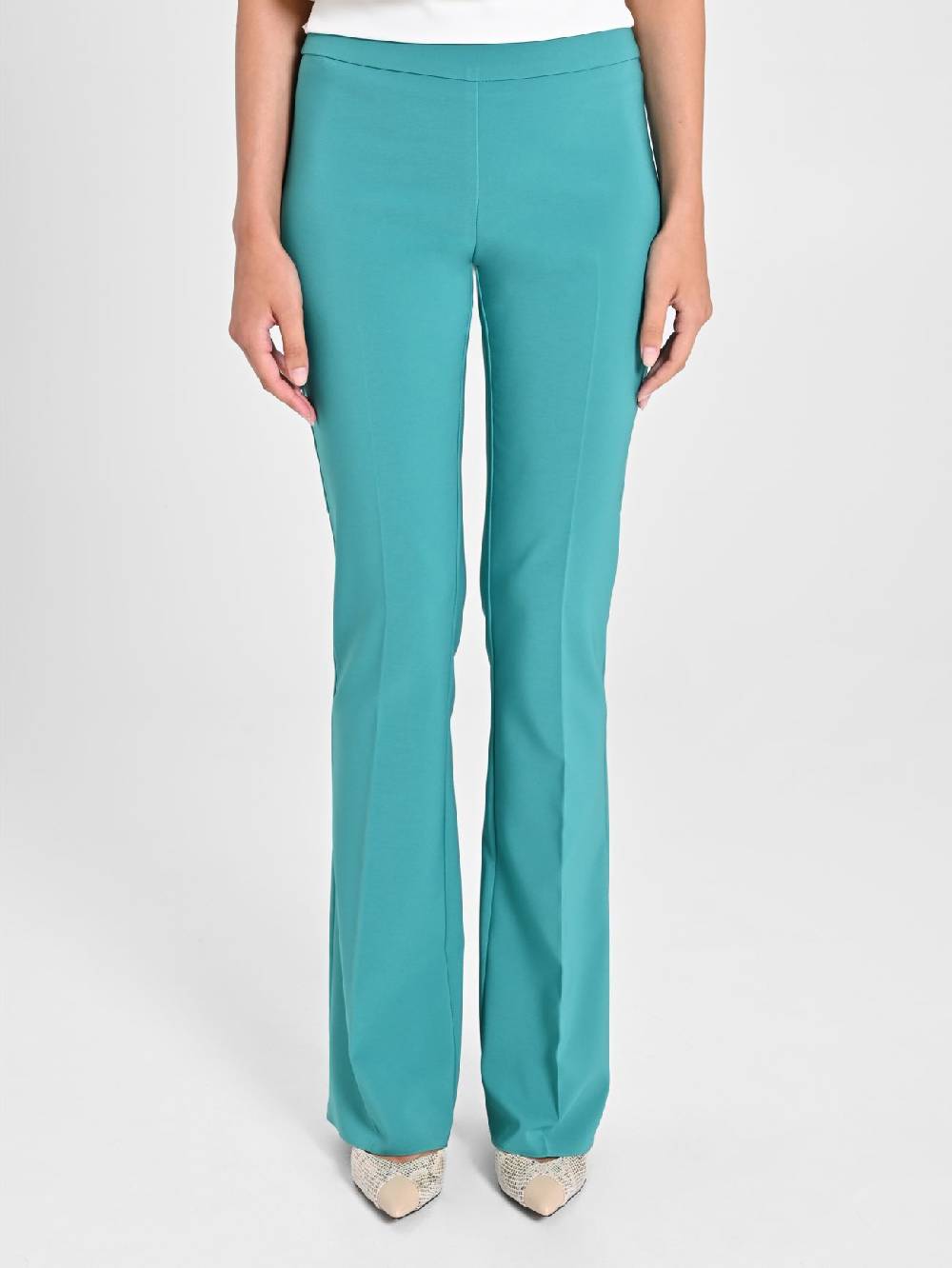 Rinascimento Pantaloni Flared in Tessuto Tecnico Verde Giada Vendita Calda