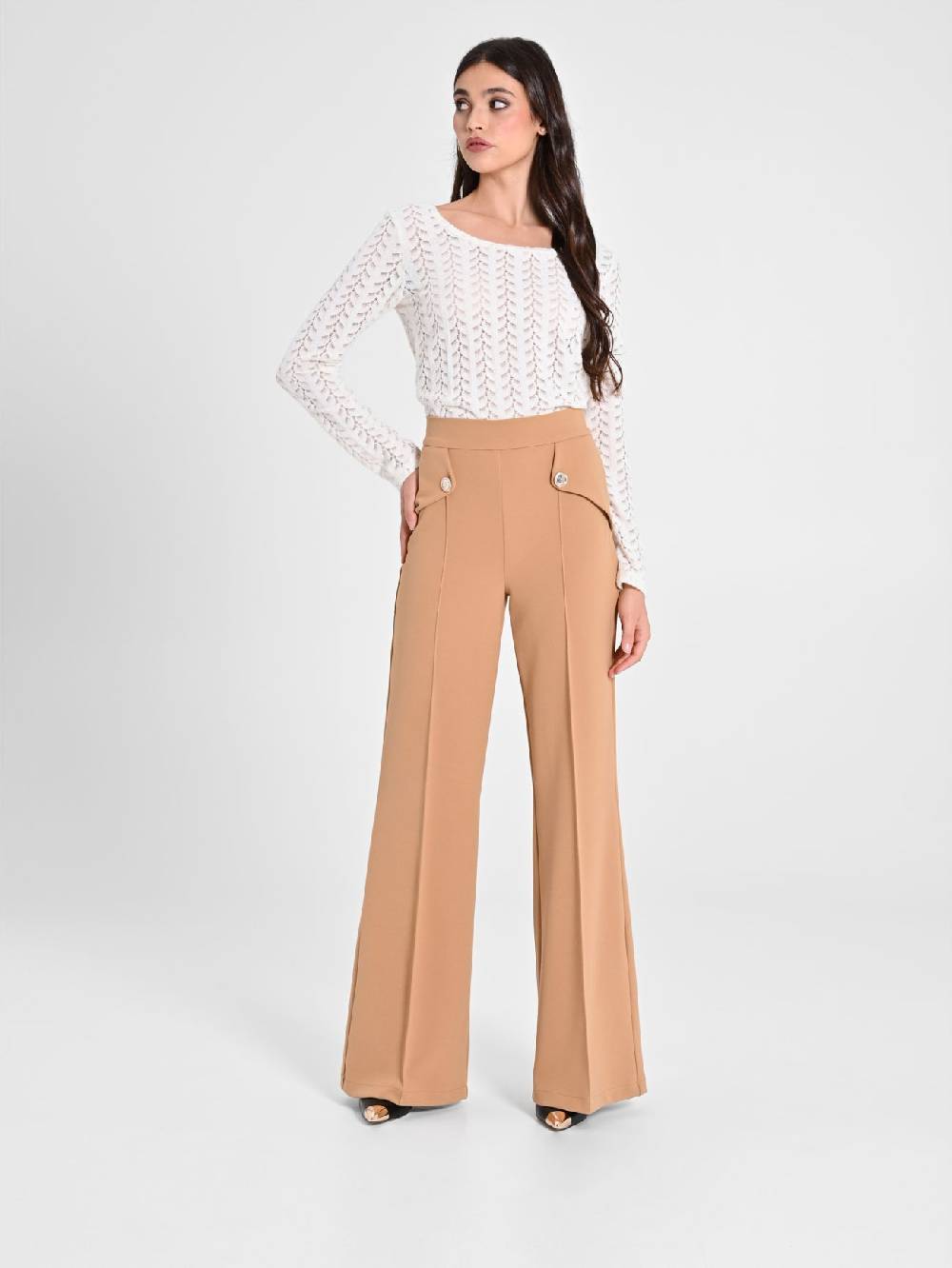 Rinascimento Pantaloni Palazzo con Bottoni Dorati Saldi Di Fabbrica