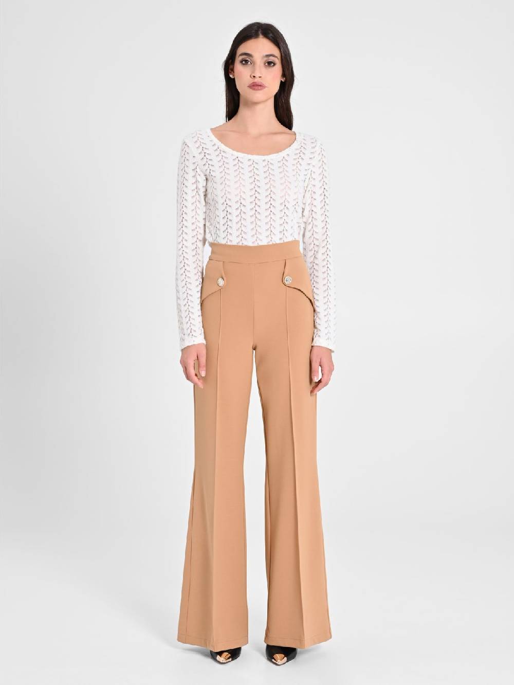 Rinascimento Pantaloni Palazzo con Bottoni Dorati Saldi Di Fabbrica