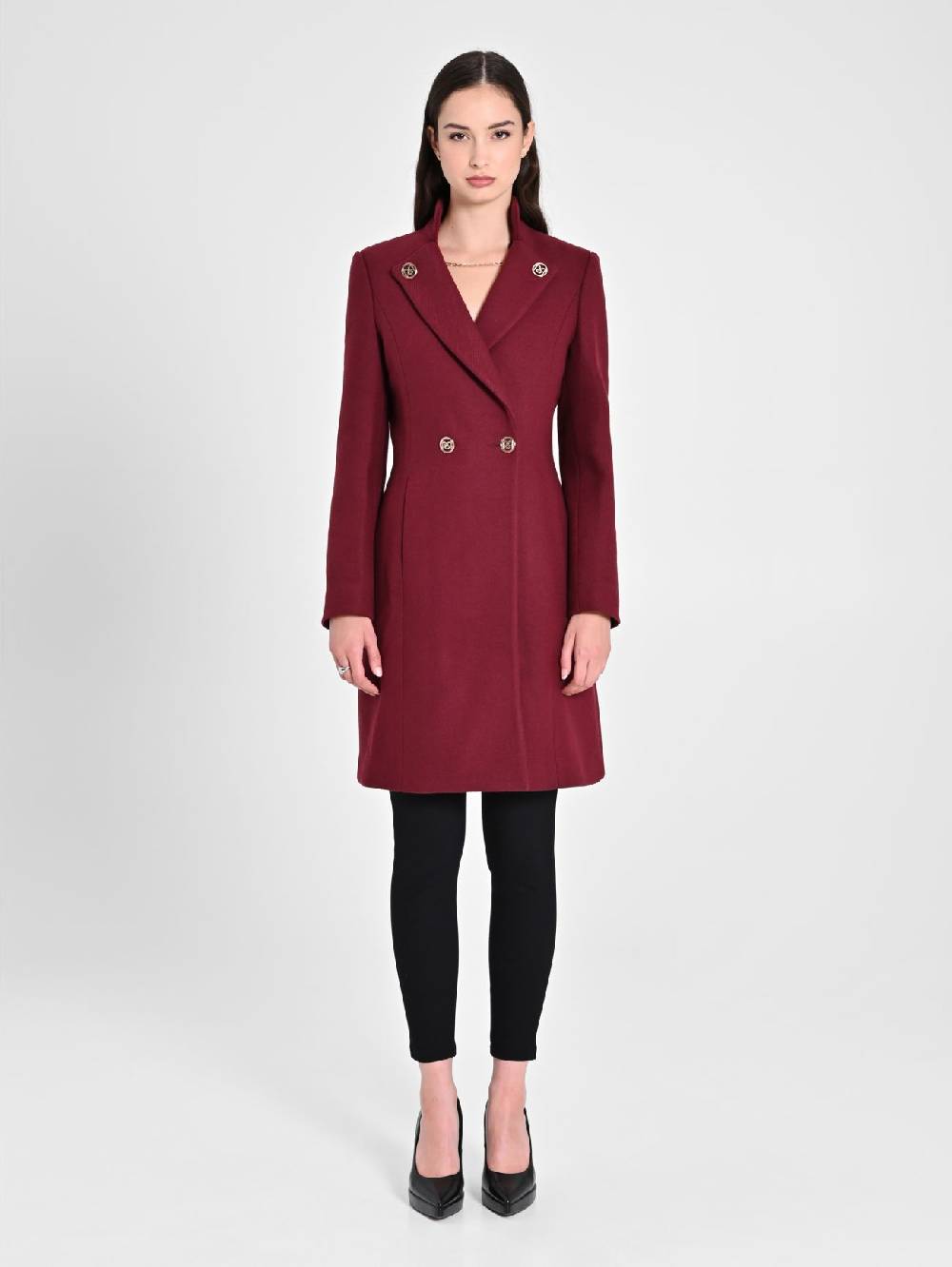 Rinascimento Cappotto Bordeaux con Collo in Piedi Nuova