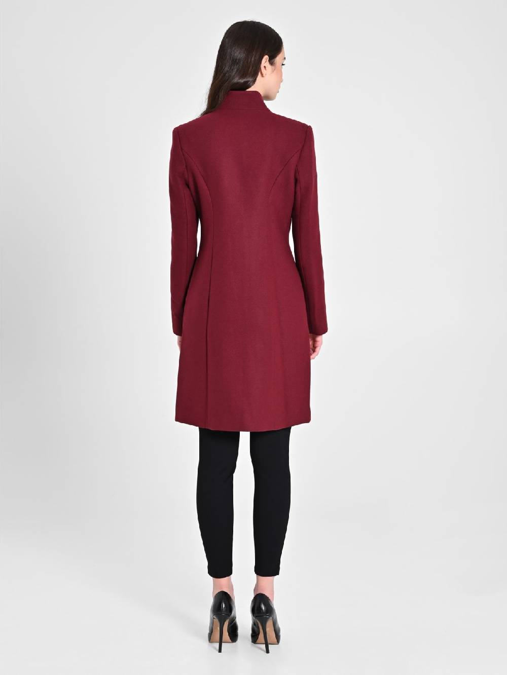 Rinascimento Cappotto Bordeaux con Collo in Piedi Nuova