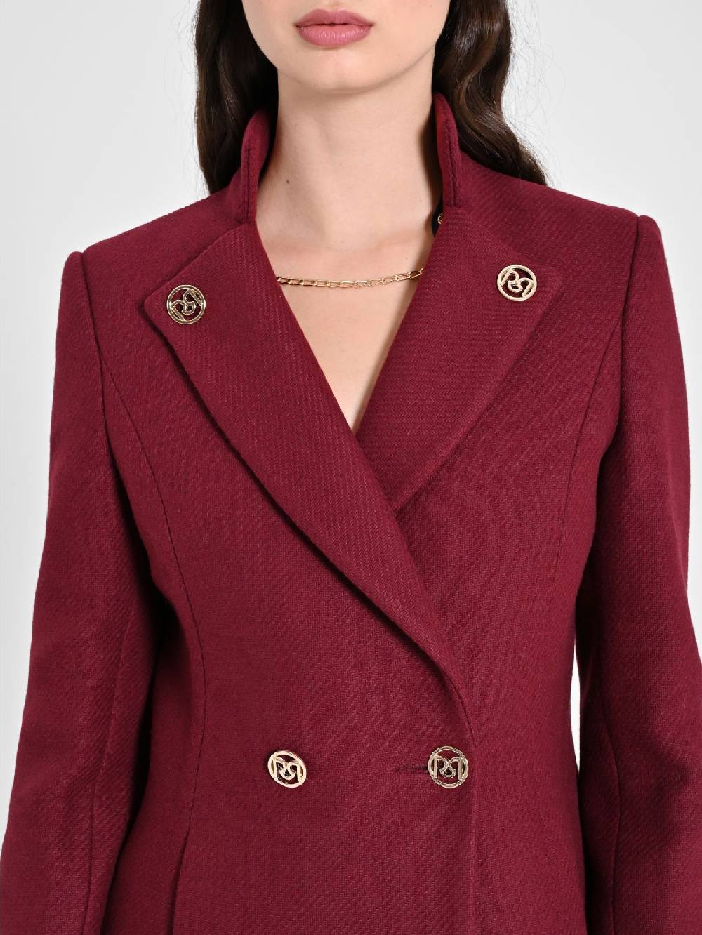Rinascimento Cappotto Bordeaux con Collo in Piedi Nuova