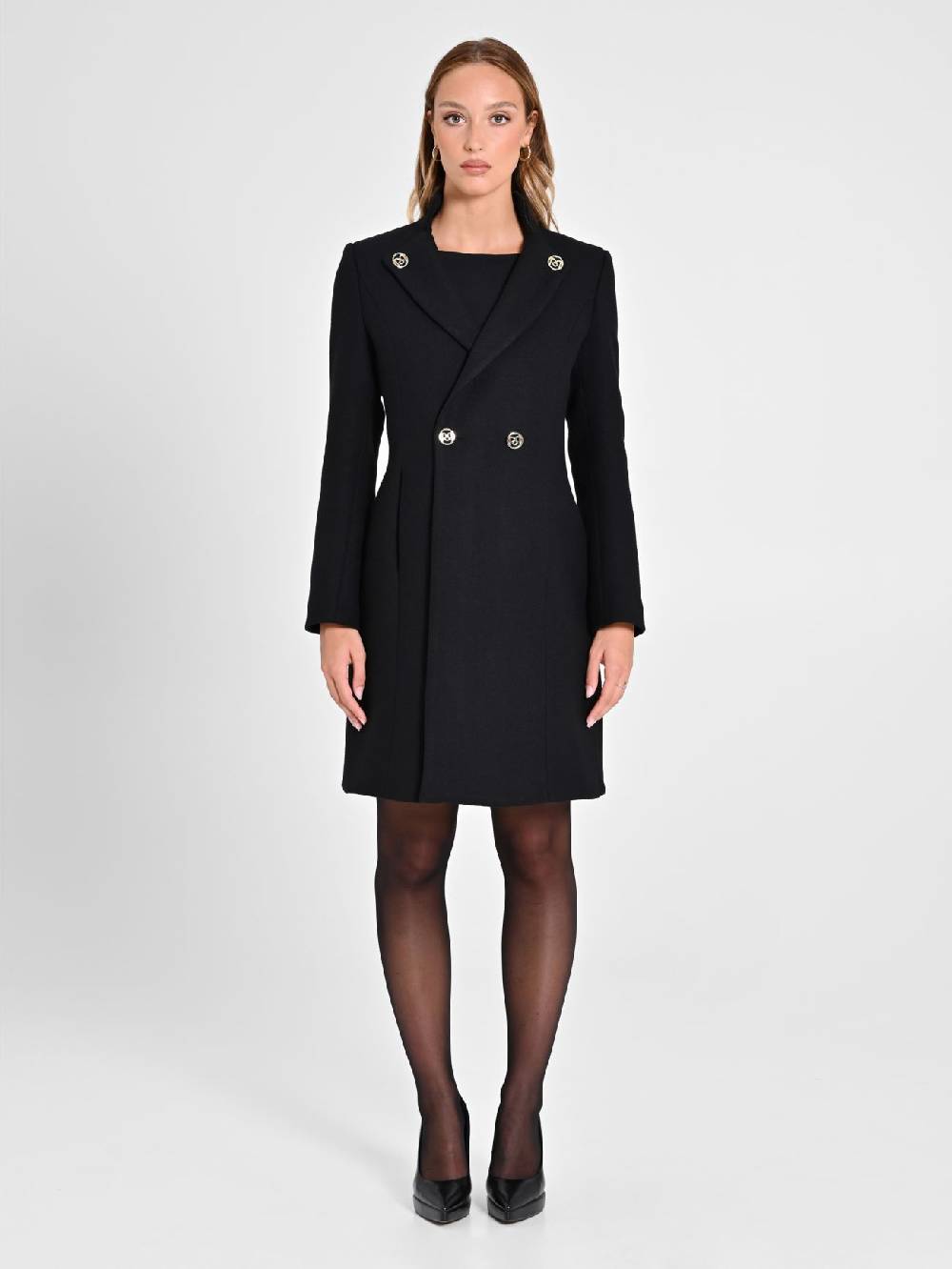 Rinascimento Cappotto Nero con Collo in Piedi Moda