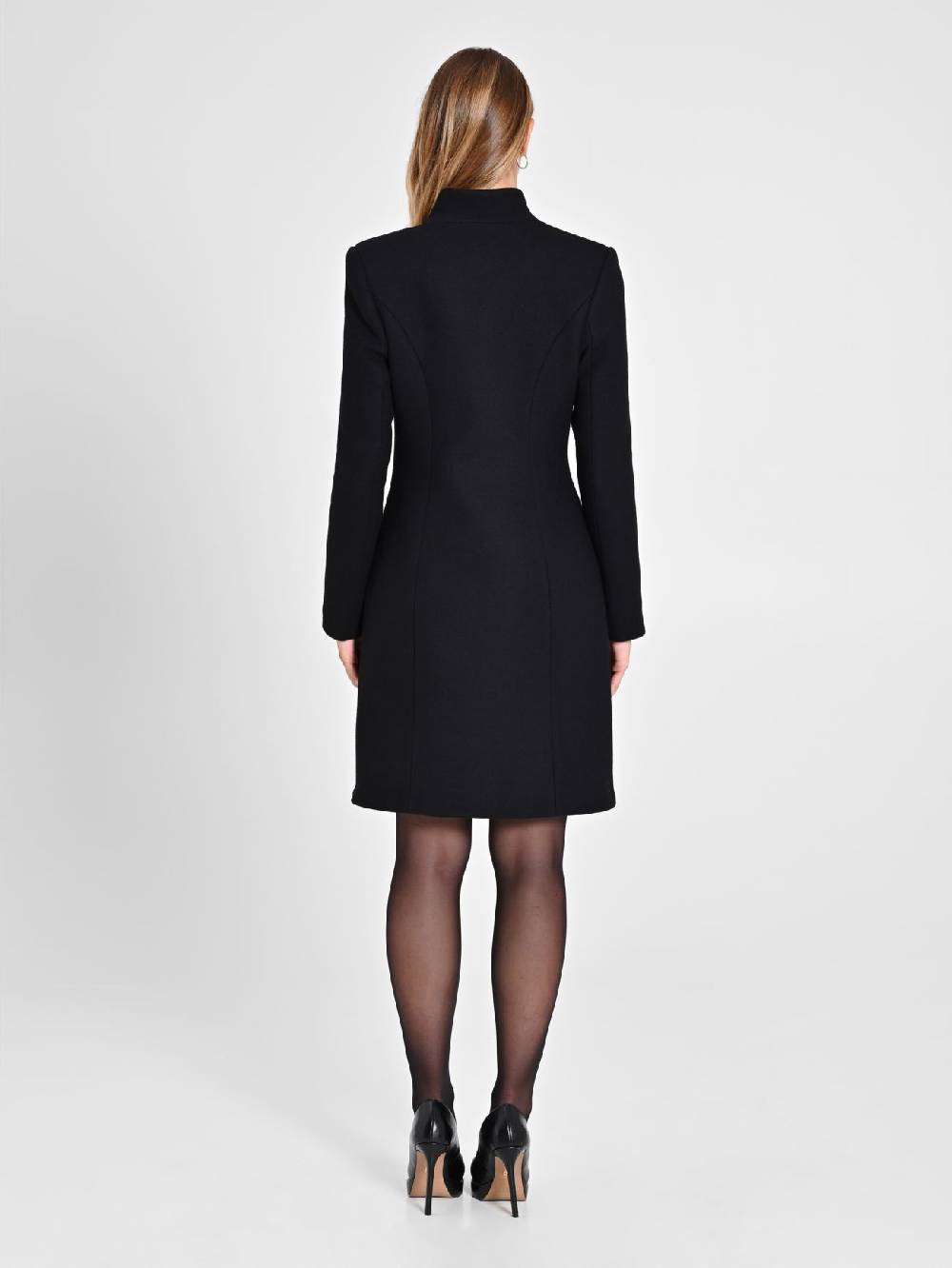 Rinascimento Cappotto Nero con Collo in Piedi Moda