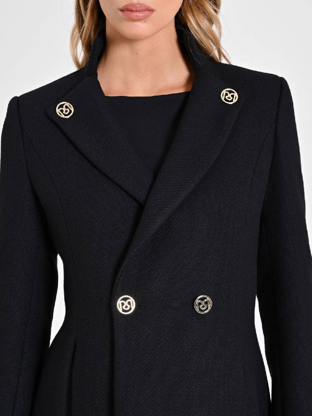 Rinascimento Cappotto Nero con Collo in Piedi Moda