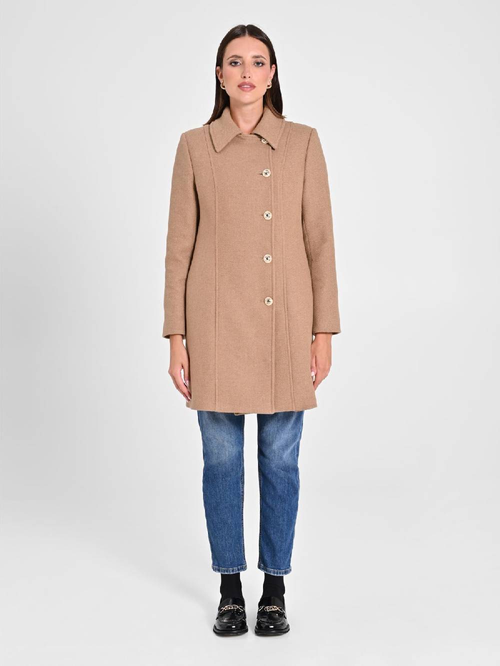 Rinascimento Cappotto Cammello con Bottoni Dorati Negozio online di fabbrica