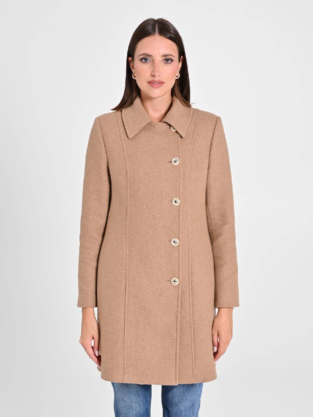 Rinascimento Cappotto Cammello con Bottoni Dorati Negozio online di fabbrica