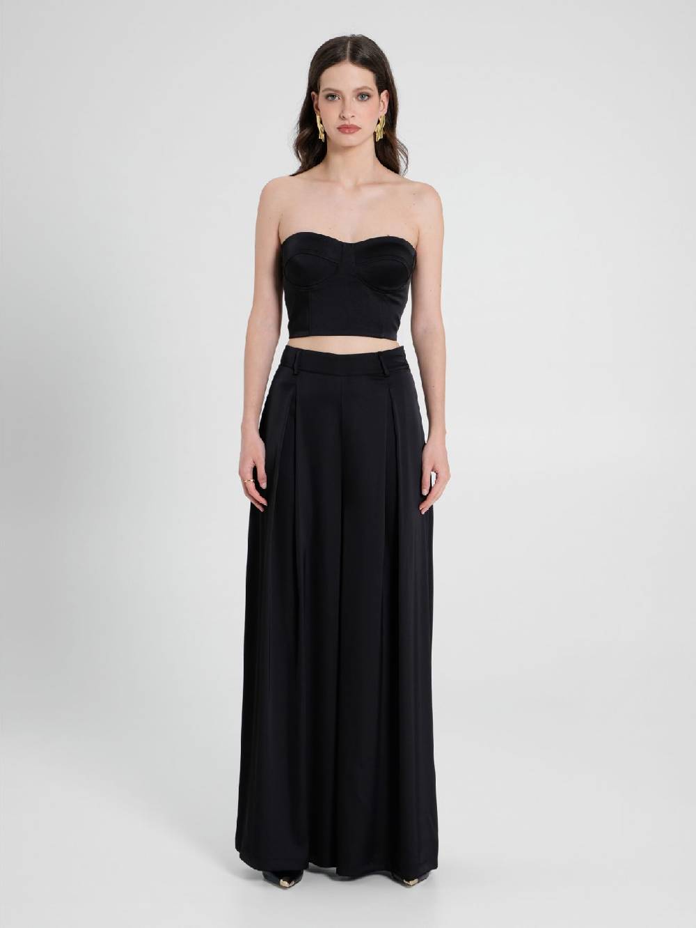 Rinascimento Pantaloni Palazzo in Satin Nero Offerta temporanea