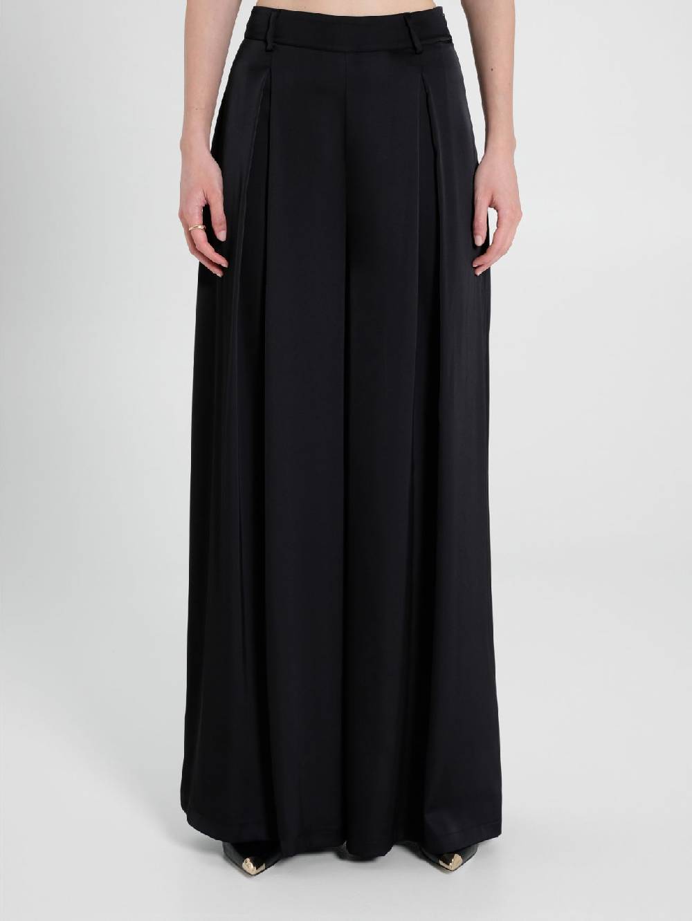 Rinascimento Pantaloni Palazzo in Satin Nero Offerta temporanea
