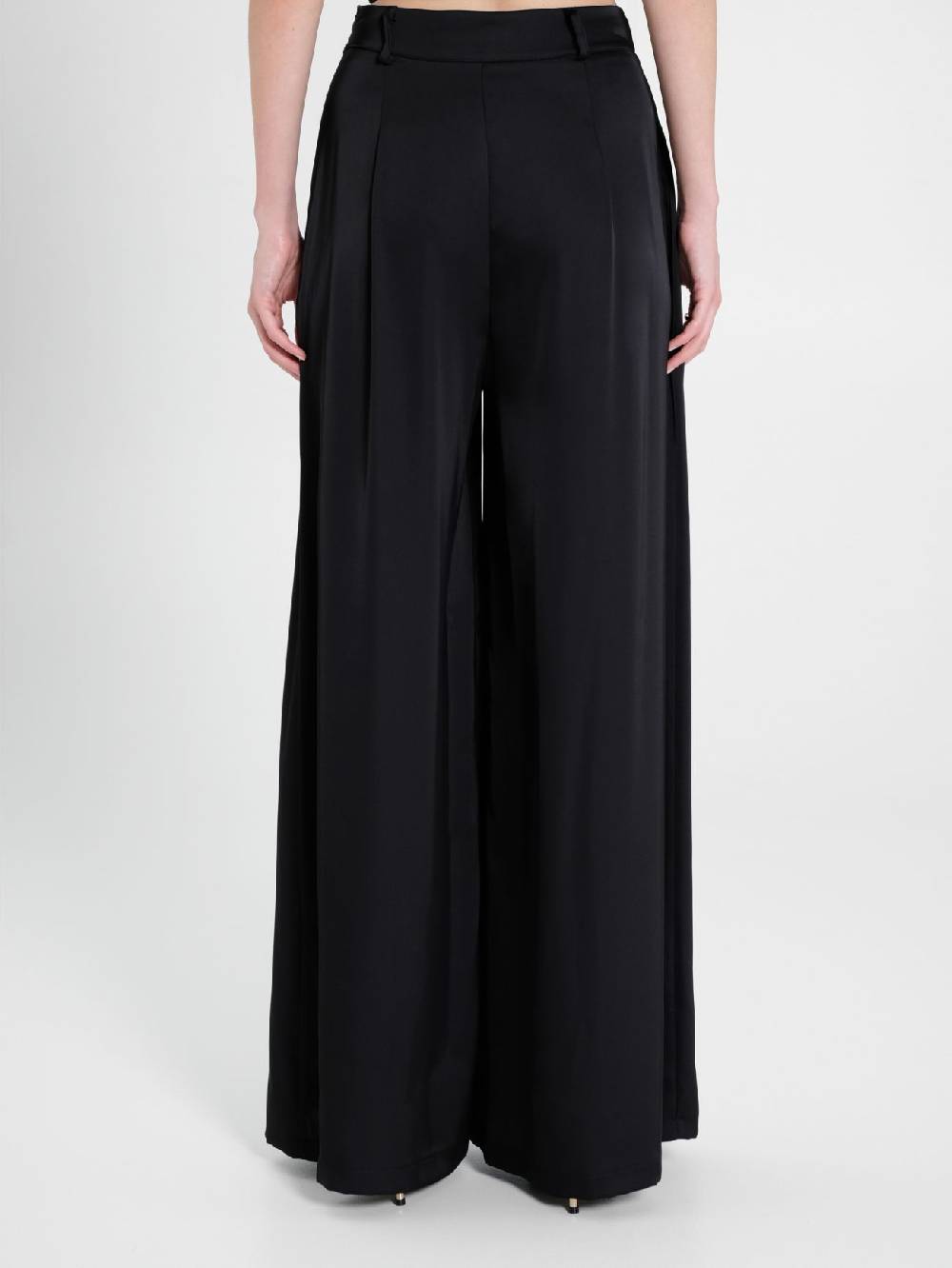 Rinascimento Pantaloni Palazzo in Satin Nero Offerta temporanea