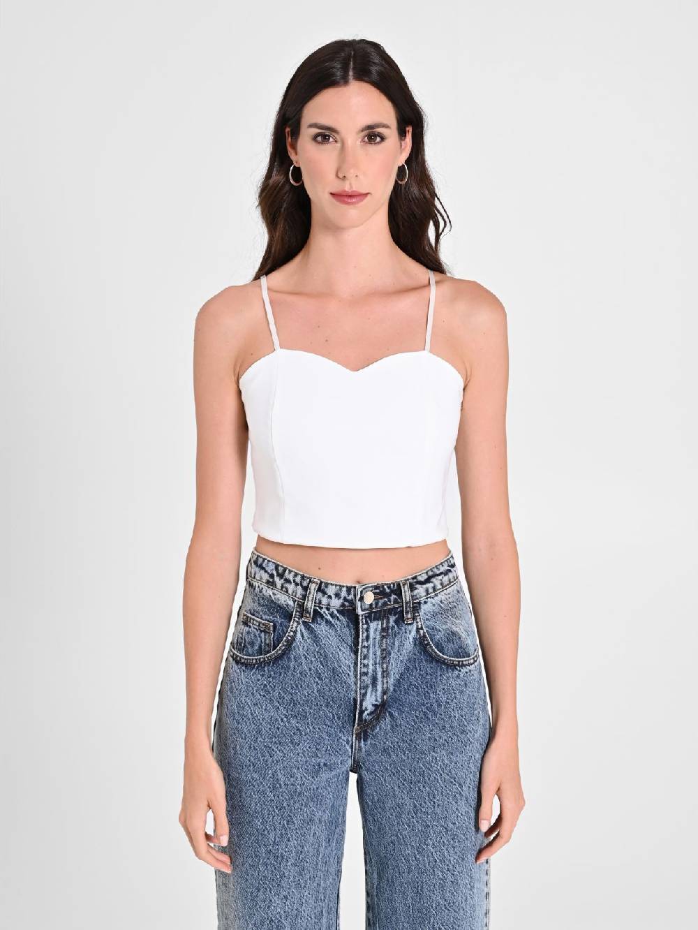 Rinascimento Crop Top Bianco con Scollo a Cuore Liquidazione