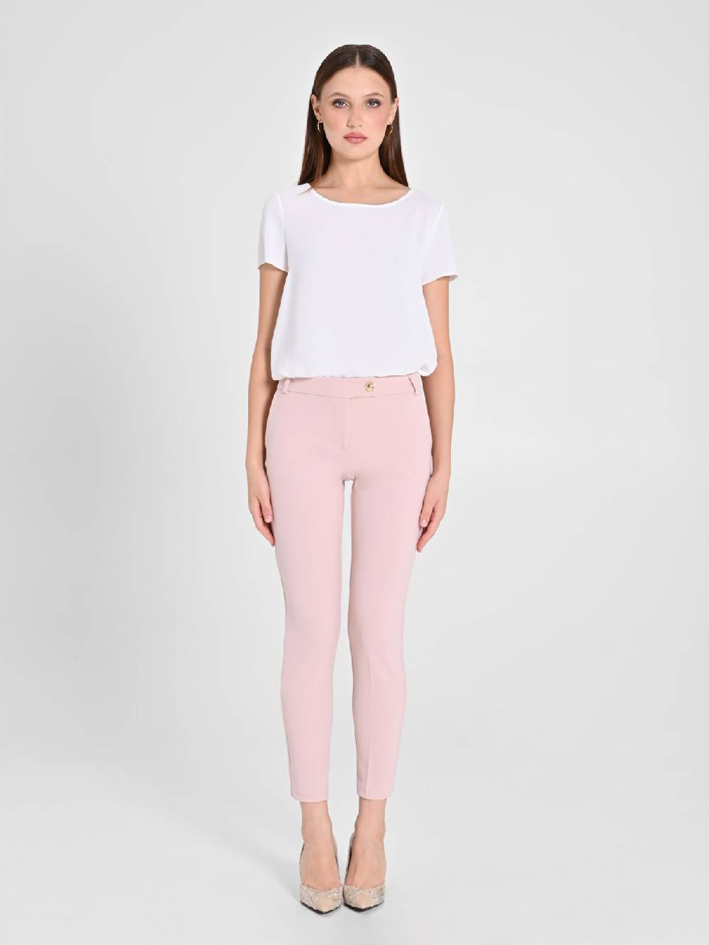 Rinascimento Pantaloni Straight in Scuba mano Crepe Rosa In Vendita