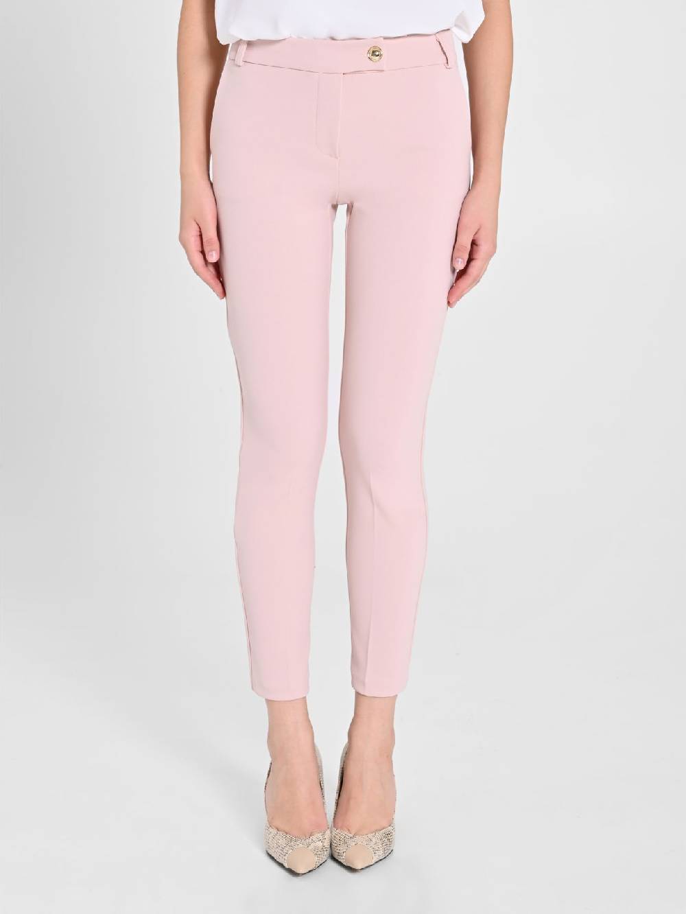 Rinascimento Pantaloni Straight in Scuba mano Crepe Rosa In Vendita