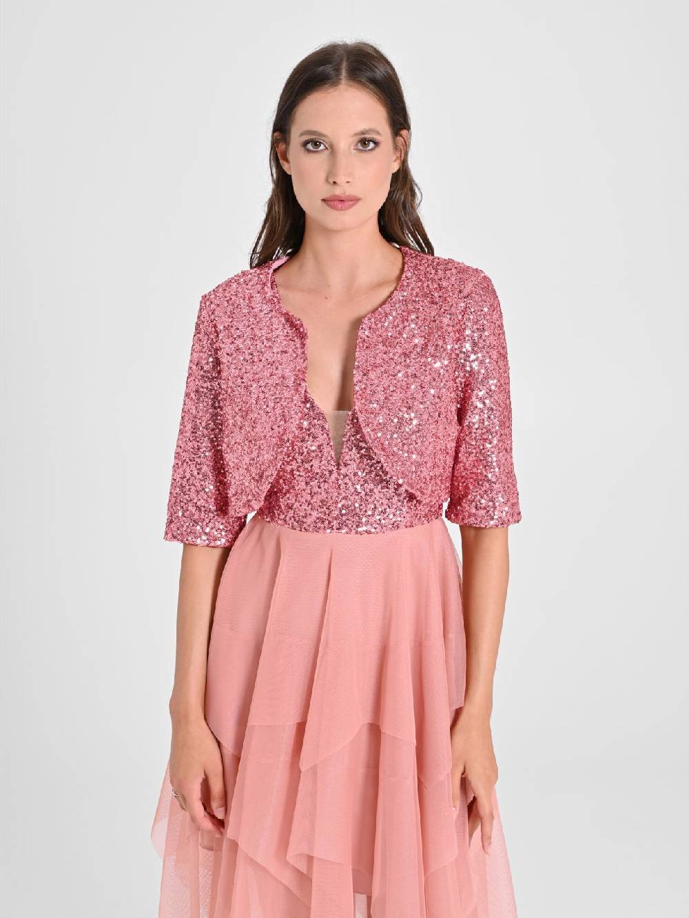 Rinascimento Coprispalle Aperto in Paillettes Rosa Offerte